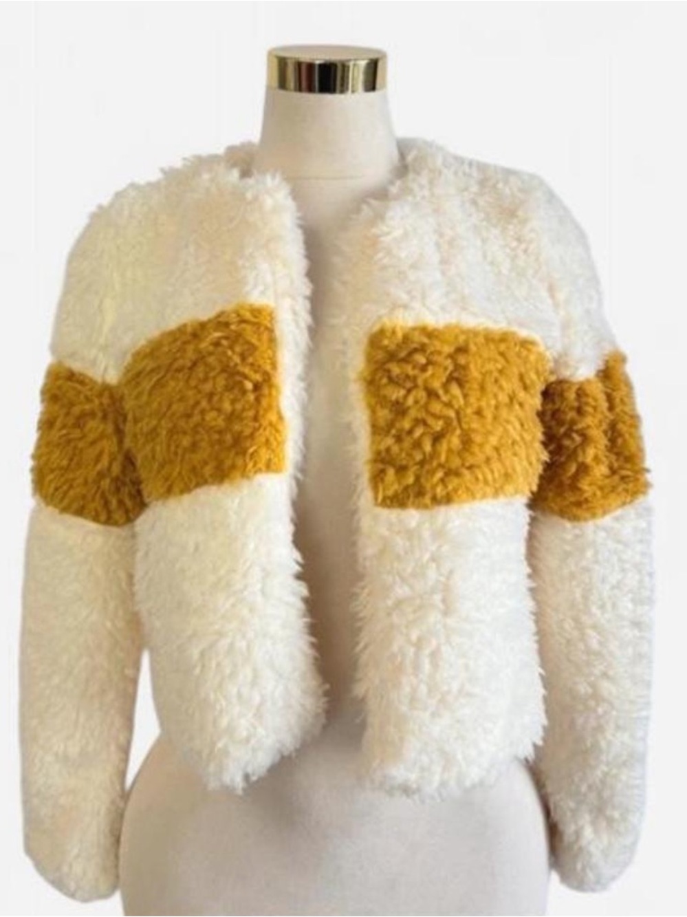 Paper Crane Women's Cream and Mustard Faux Shearling Jacket